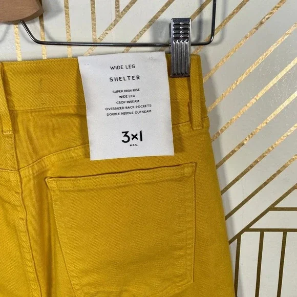 3X1 W4 Shelter Jeans Pants Wide-Leg Crop Vintage Overdyed Denim Yellow Size‎ 23 - Picture 8 of 8